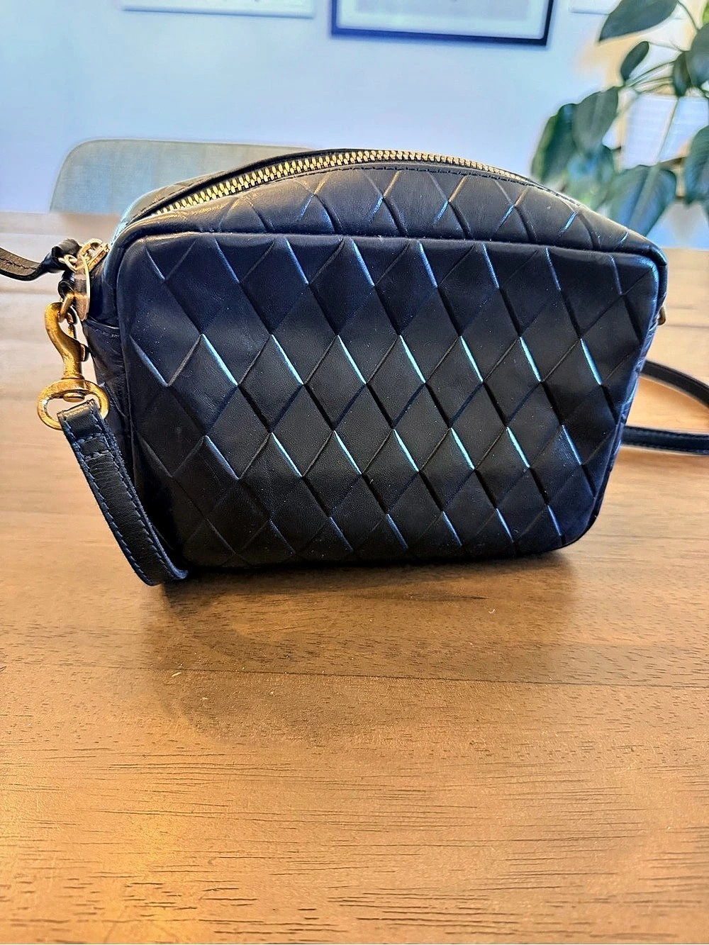 Clare V Midi Sac Black Diamond Woven Leather Crossbody Bag